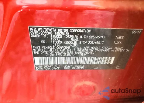 2017 Toyota Rav4 Xle z USA, uszkodzony, nr VIN JTMWFREV6HJ140917